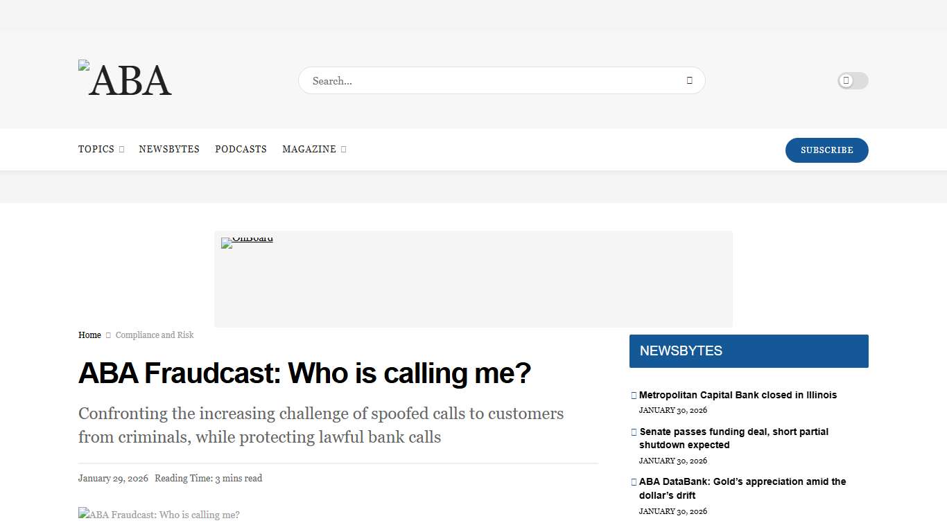 ABA Fraudcast: Who is calling me? ABA Banking Journal